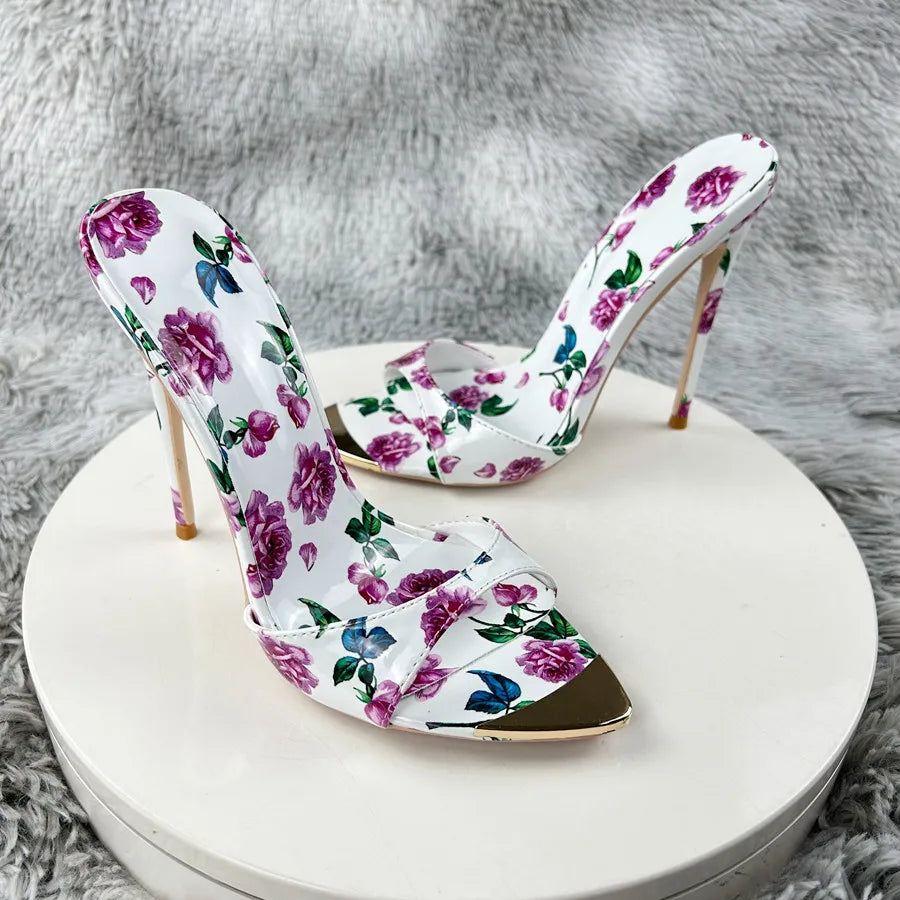 Floral Pointed Toe High Heel Sandals