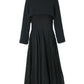 Pleated Long Sleeve Lapel Collar Midi Dress