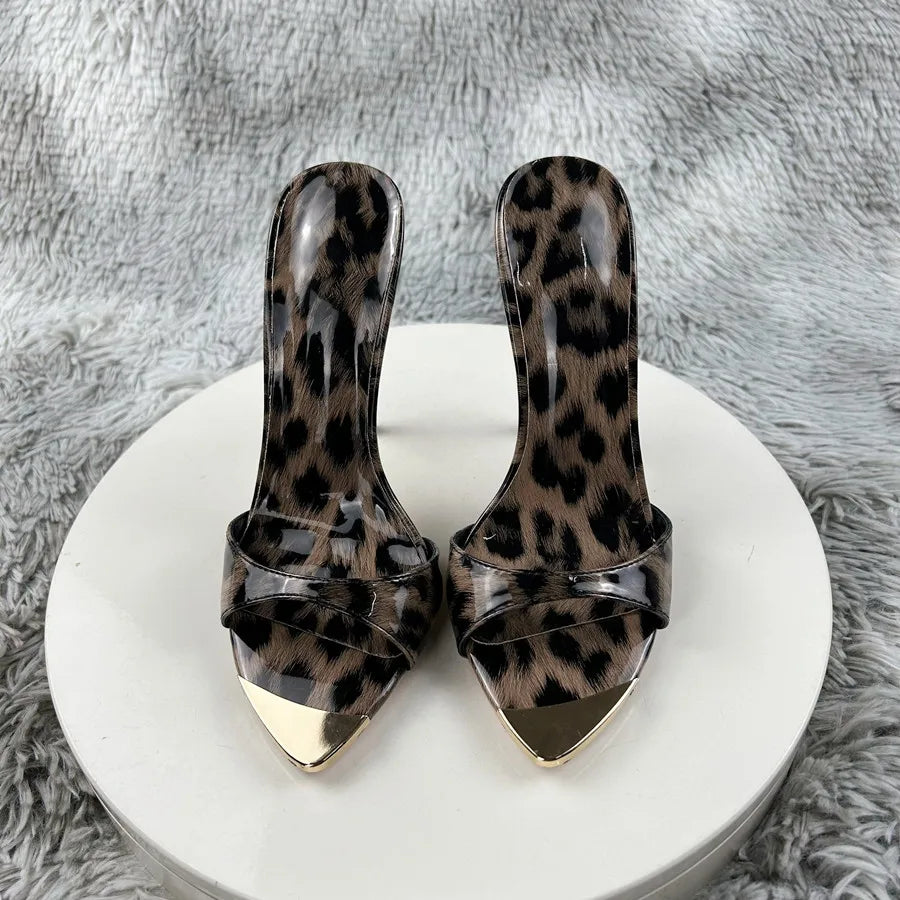 Leopard Pointed Toe High Heel Sandals