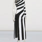 Striped Asymmetrical One Shoulder Long Sleeve Knit Dress