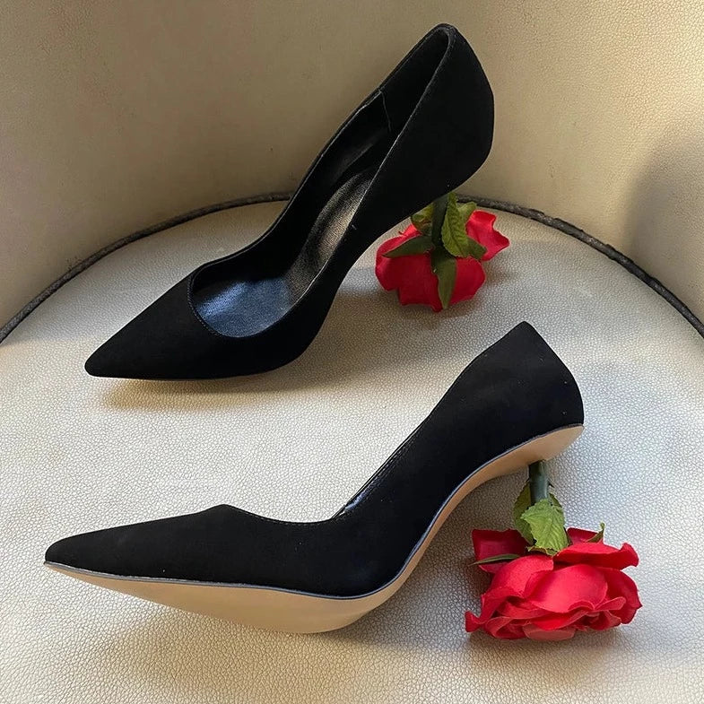 Flower Heel Pointed Toe Pumps