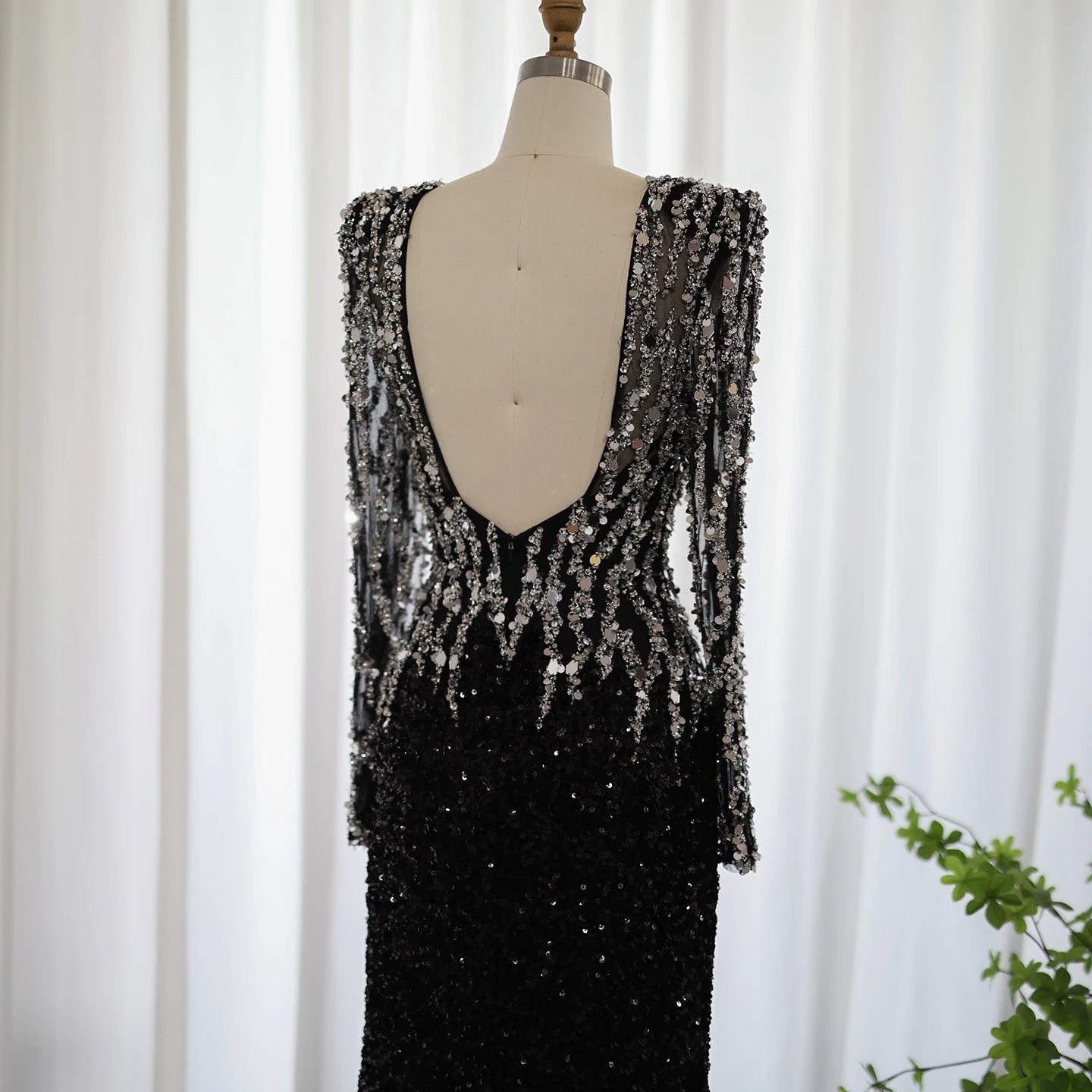 Sequined V-Neck Long Sleeve Floor-Length Dress