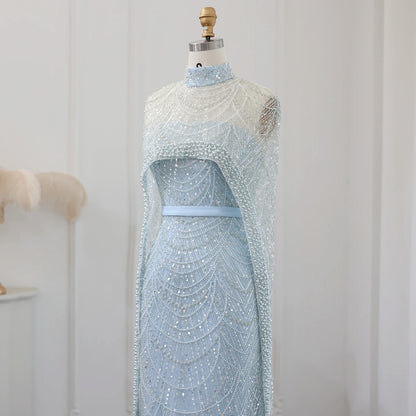 Beaded Strapless Floor-Length Dress with Cape