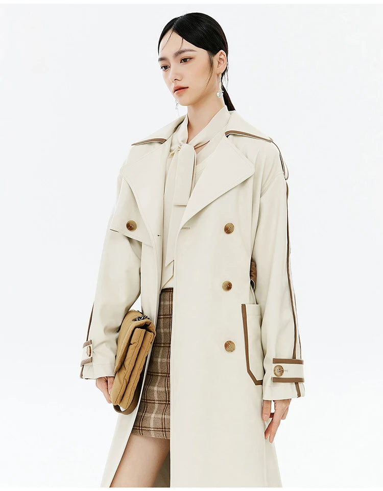 Contrast PU Leather Trench Coat