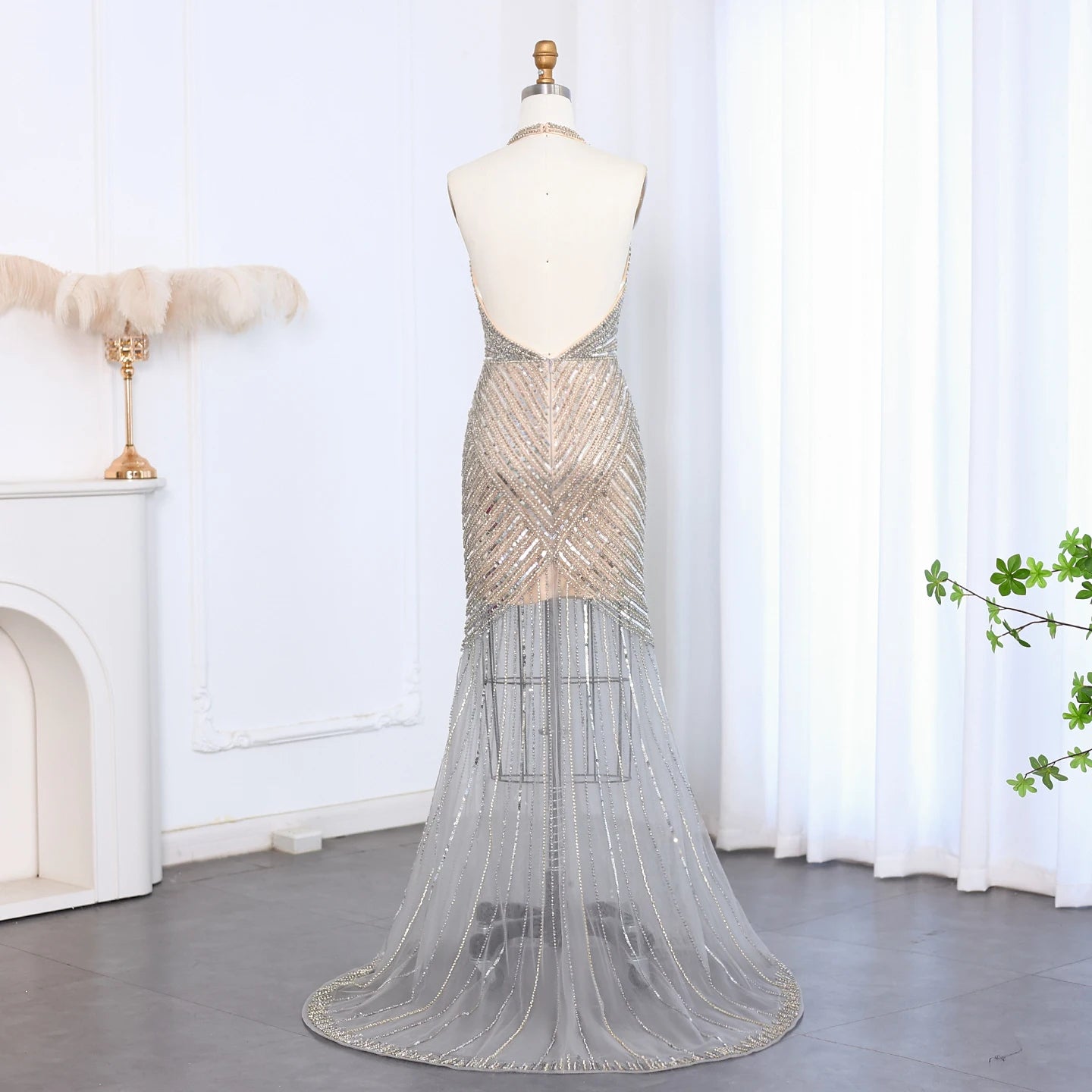 Sequined Halter Neck Floor-Length Dress