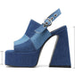 Spliced Denim High Heel Platform Sandals