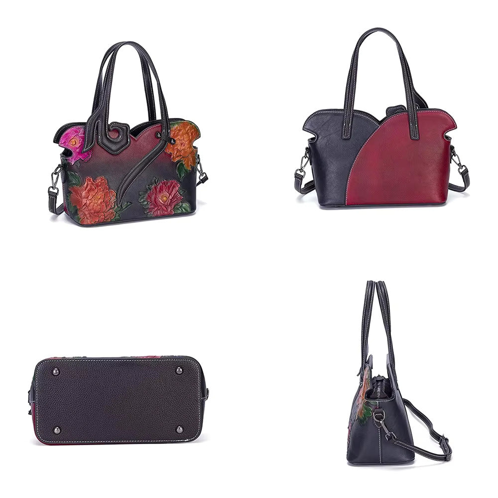 Floral Embossed Messenger Shoulder Bag