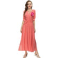 Applique Shirred Lantern Half Sleeve Maxi Dress