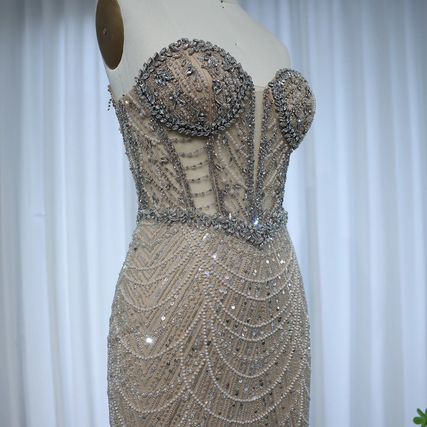 Crystal Beaded Strapless Sweetheart Neck Dress