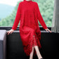 Spliced Embroidery Round Neck Long Sleeve Knit Dress