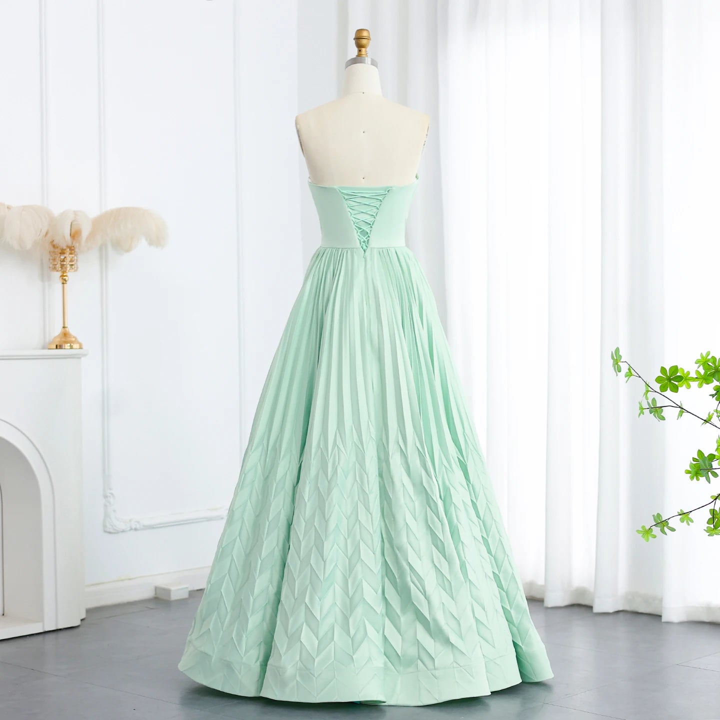 Pleated Strapless Formal Evening Dress