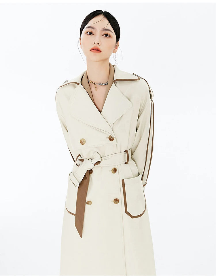 Contrast PU Leather Trench Coat