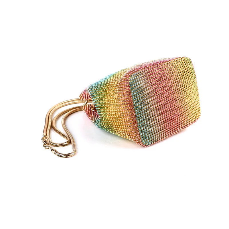 Metallic Multicolor Rhinestone Bucket Bag