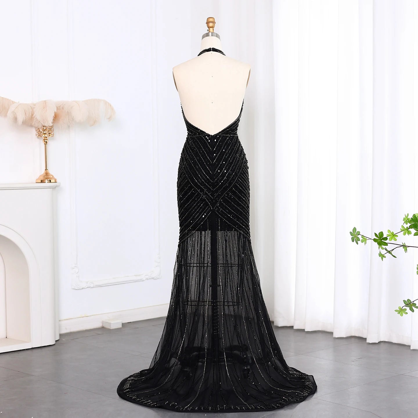 Sequined Halter Neck Floor-Length Dress