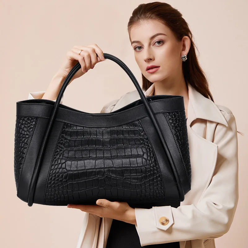 Alligator Pattern Genuine Leather Tote Bag