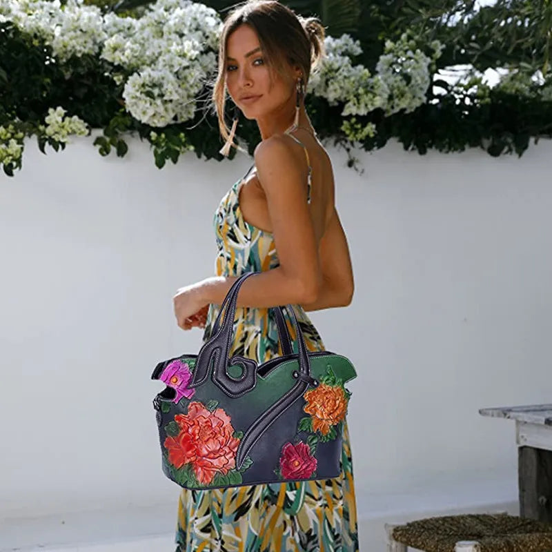 Floral Embossed Messenger Shoulder Bag