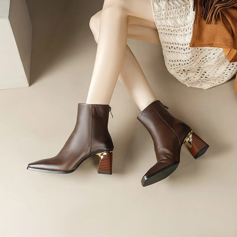 Retro Square Toe Hoof Heel Ankle Boots