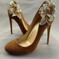 Rhinestone Flower Round Toe High Heel Shoes