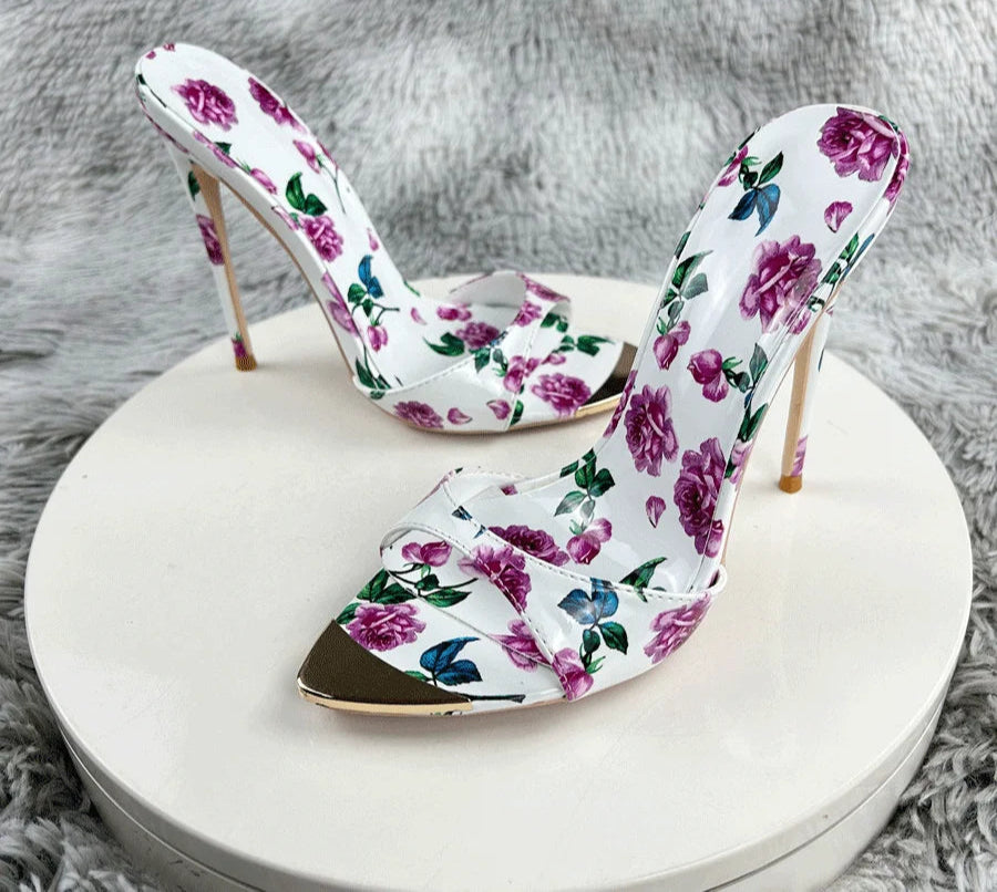 Floral Pointed Toe High Heel Sandals