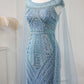 Luxury Beaded Floor-Length Dress with Long Cape Sleeves