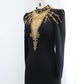 Beaded High Neck Long Sleeve Floor Length Dress