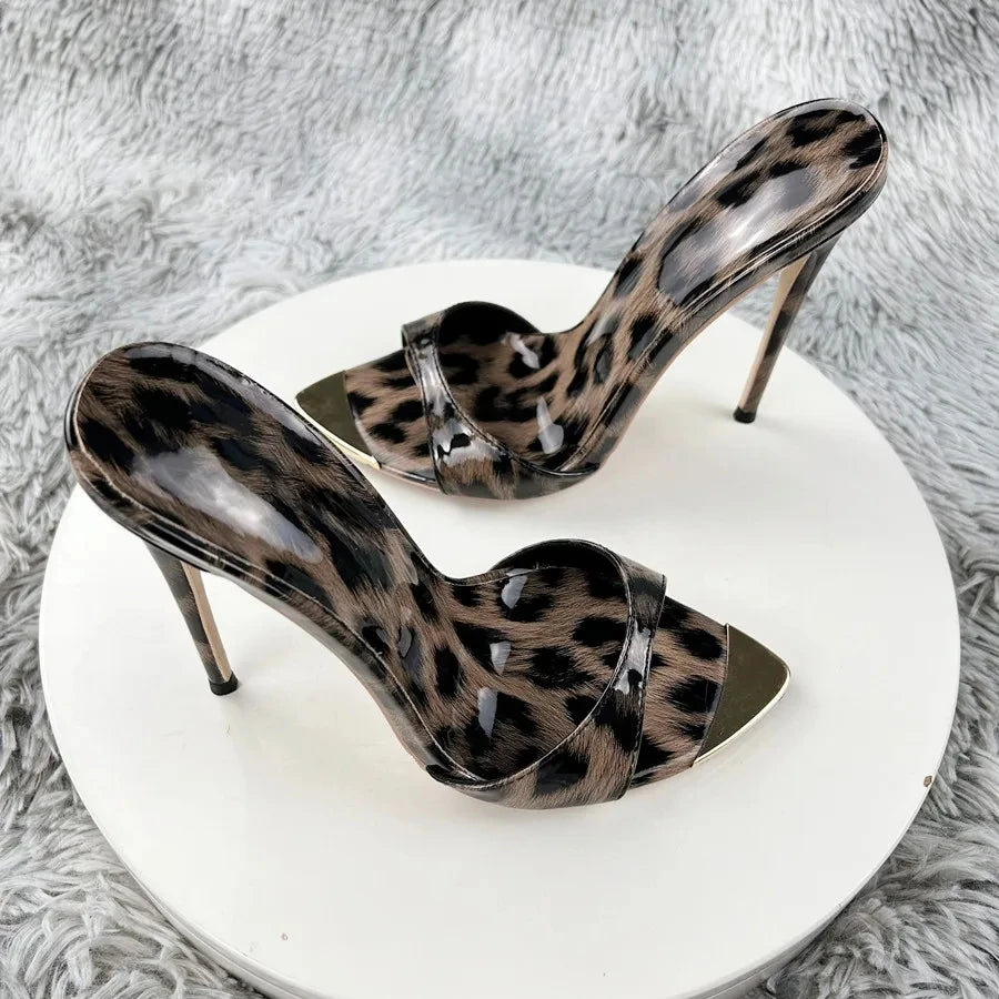 Leopard Pointed Toe High Heel Sandals