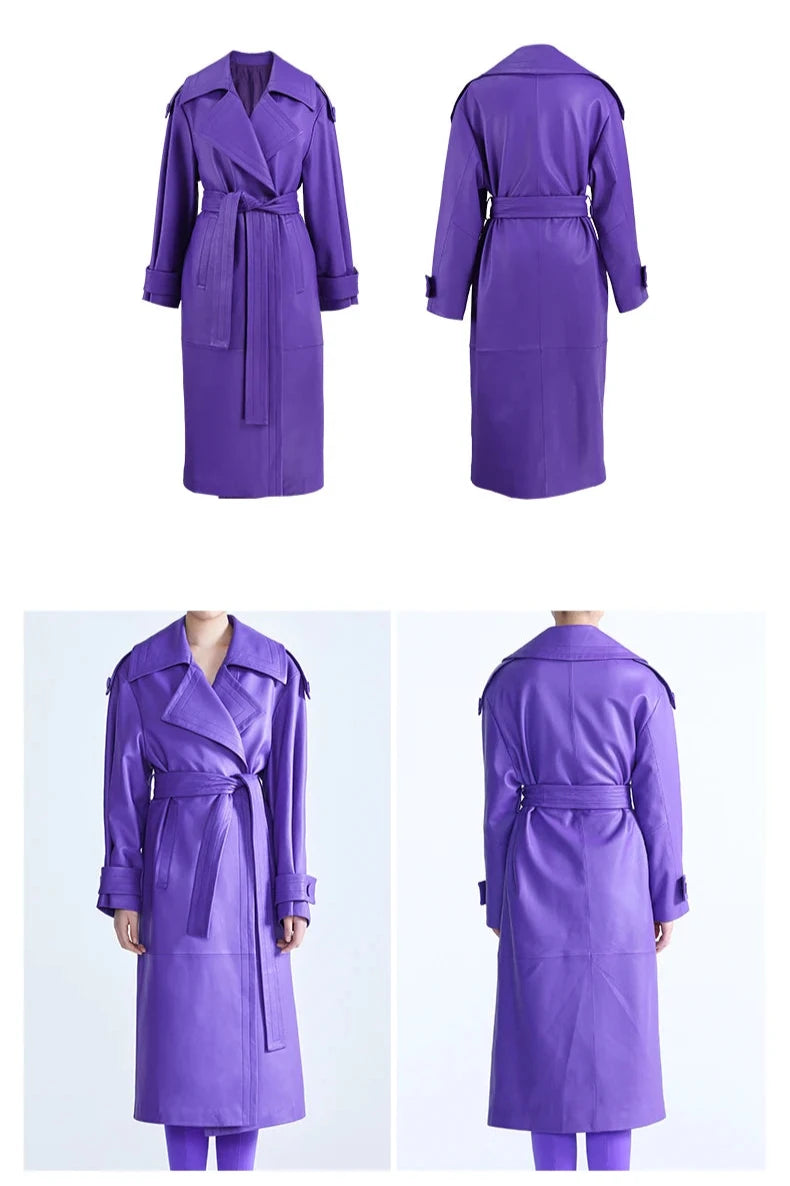 Faux Leather Belted Trench Coat with Pockets