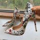 Flower Print Patent Pointed Toe High Heel Shoes