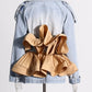 Patchwork Ruffles Spliced Belt Denim Jacket