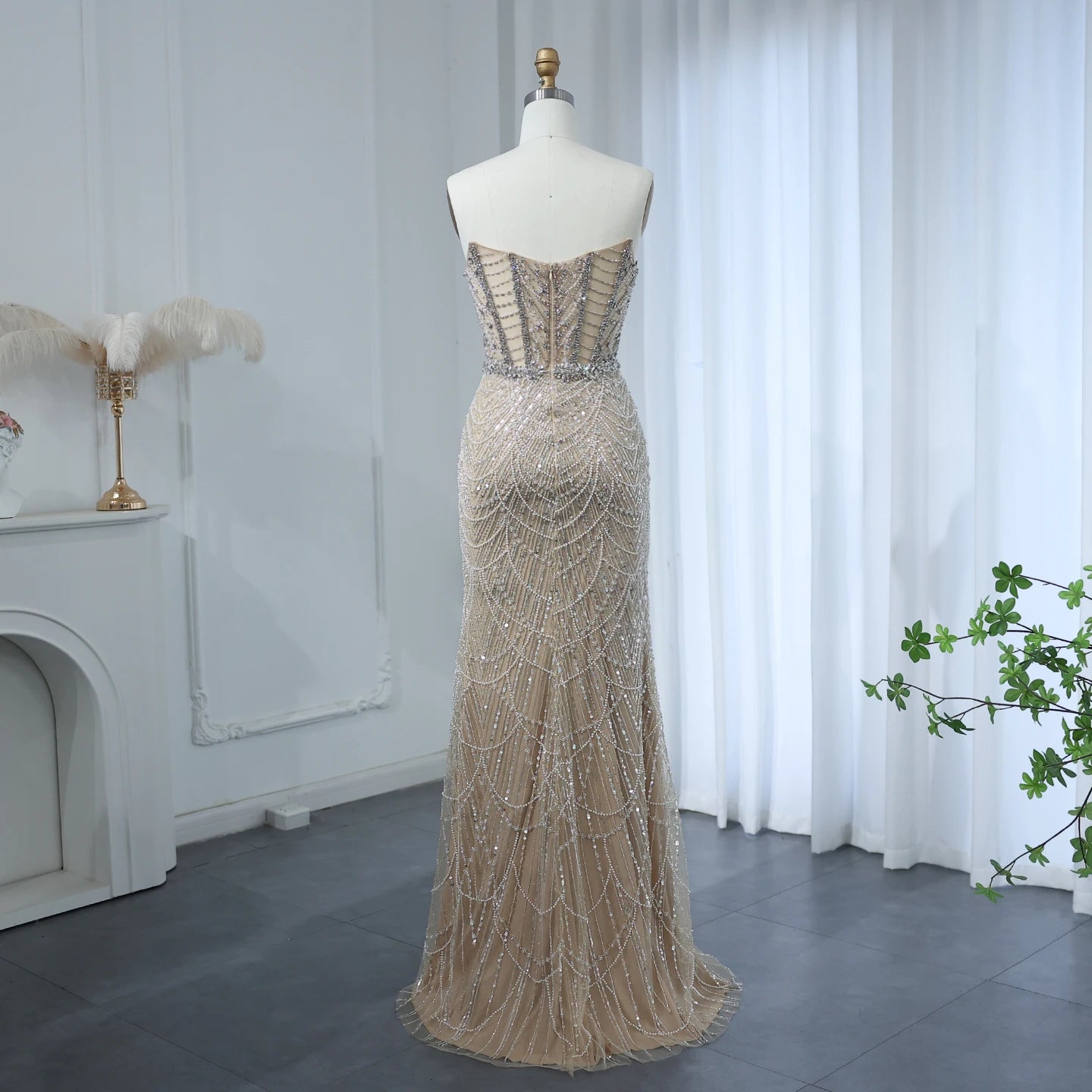 Crystal Beaded Strapless Sweetheart Neck Dress