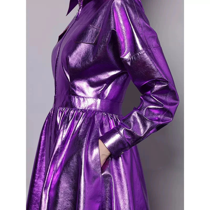 Shiny Patent PU Leather Trench Coat