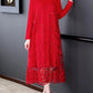 Spliced Embroidery Round Neck Long Sleeve Knit Dress