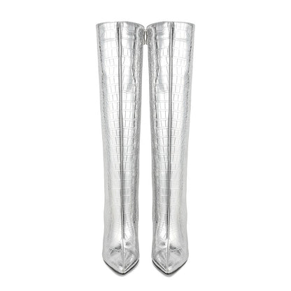 Crocodile Pattern Pointed Toe Tiger Teeth Heel Boots