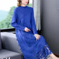 Spliced Embroidery Round Neck Long Sleeve Knit Dress