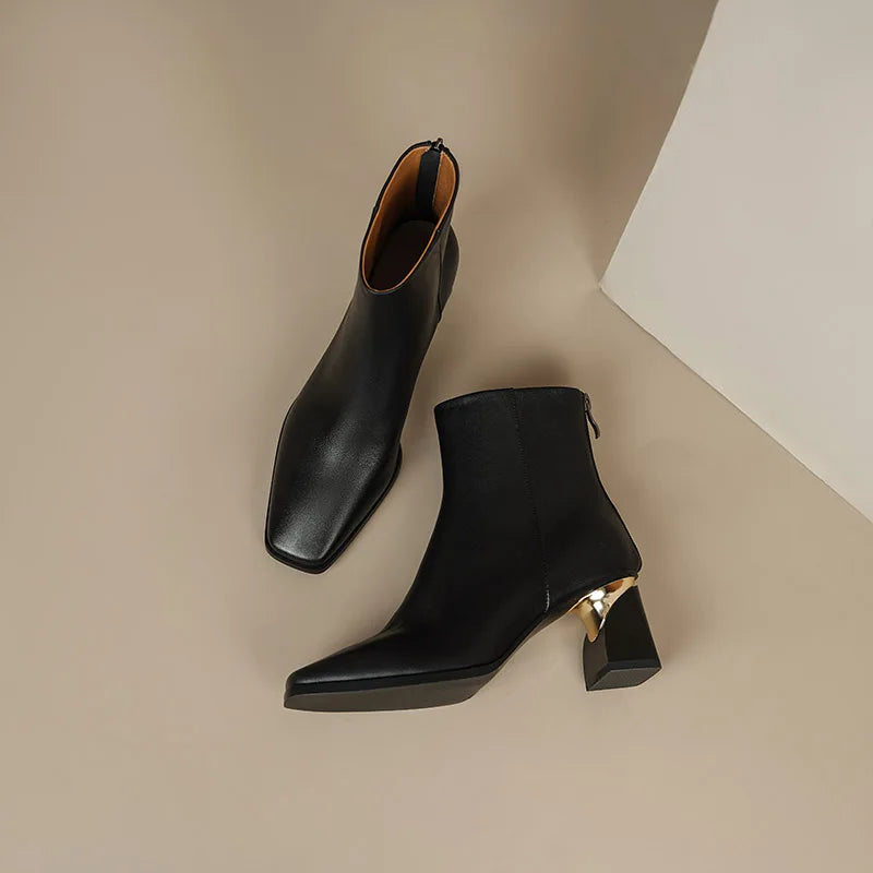 Retro Square Toe Hoof Heel Ankle Boots