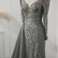 Beaded Round Neck Floor-Length Dress with Overskirt