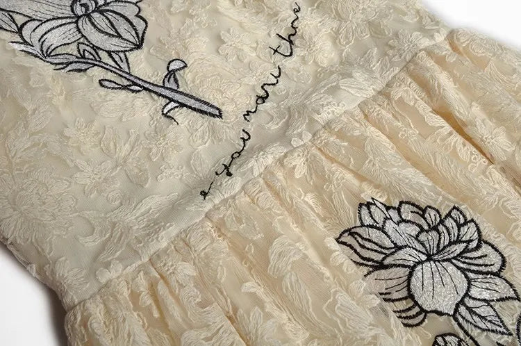 Mesh Embroidered Short Sleeve Midi Dress