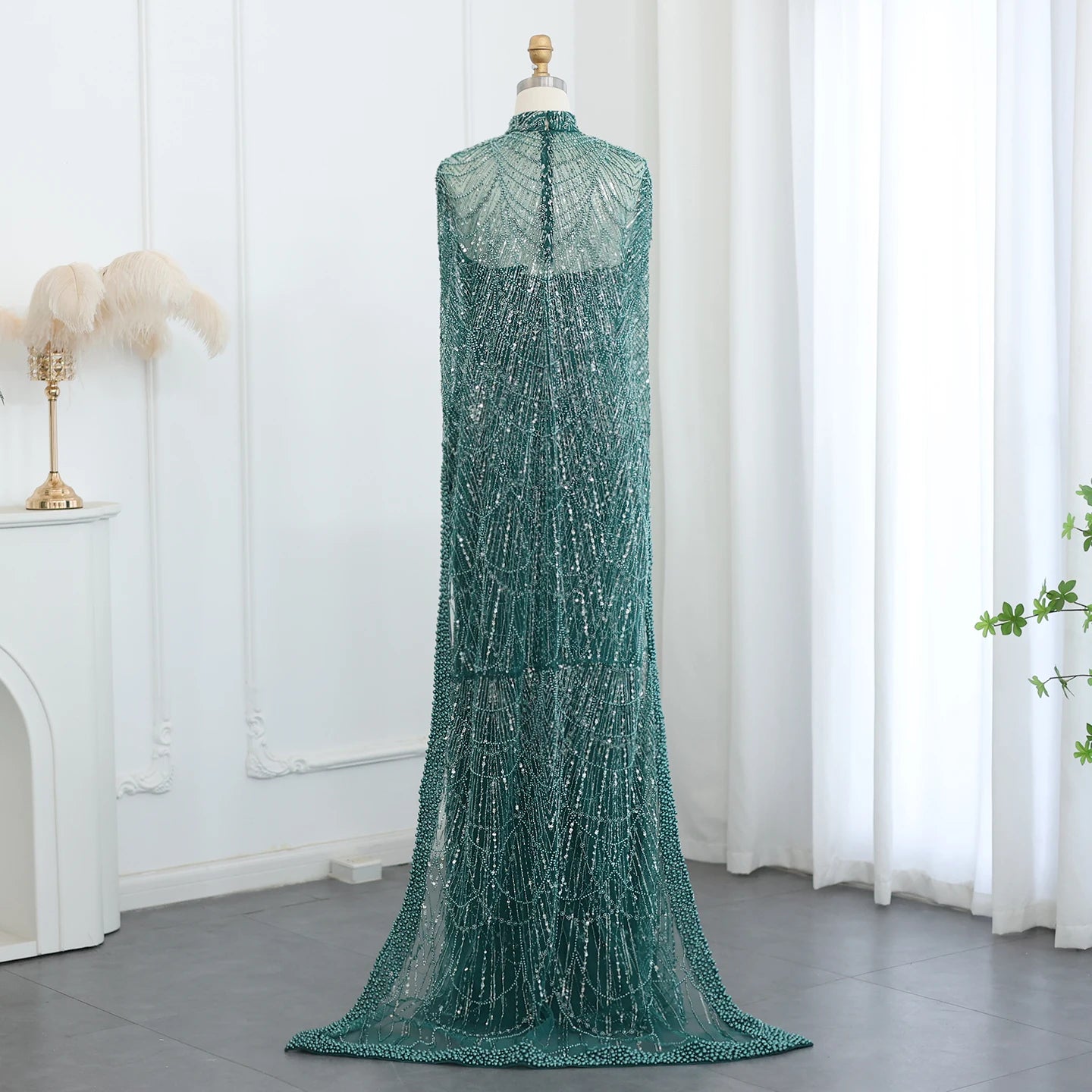 Beaded Strapless Floor-Length Dress with Cape