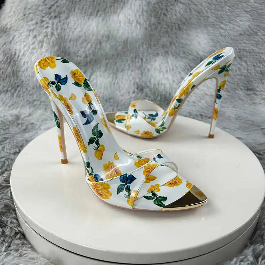 Floral Pointed Toe High Heel Sandals