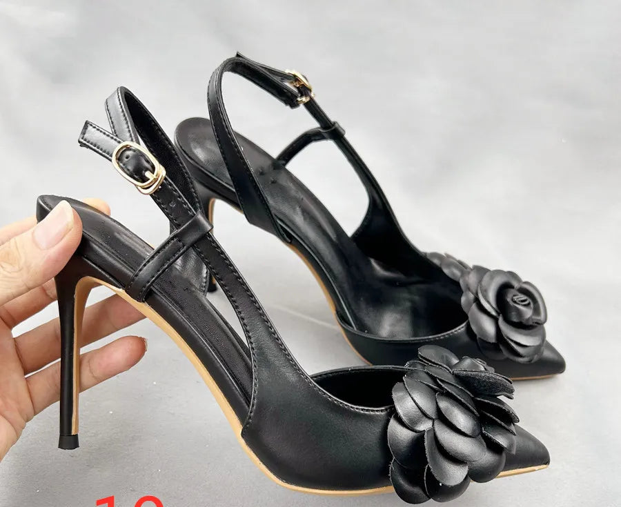 Flower Pointed Toe Slingback Sandals