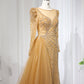 Beaded Round Neck Floor-Length Dress with Overskirt