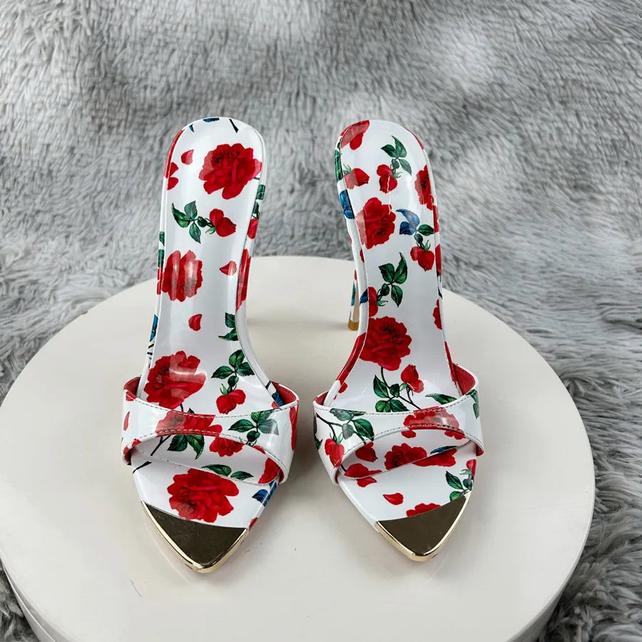 Floral Pointed Toe High Heel Sandals