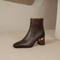 Retro Square Toe Hoof Heel Ankle Boots