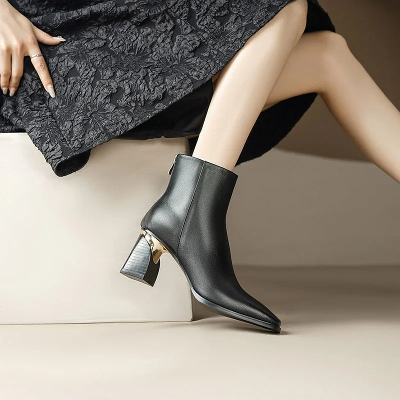 Retro Square Toe Hoof Heel Ankle Boots