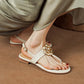Flower Detail T-strap Sandals