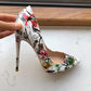 Flower Print Patent Pointed Toe High Heel Shoes