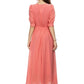 Applique Shirred Lantern Half Sleeve Maxi Dress