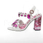 Porcelain Print Embellished Chunky Heel Sandals