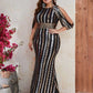 Plus Size Sequined Striped Evening Dress