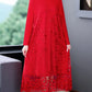 Spliced Embroidery Round Neck Long Sleeve Knit Dress